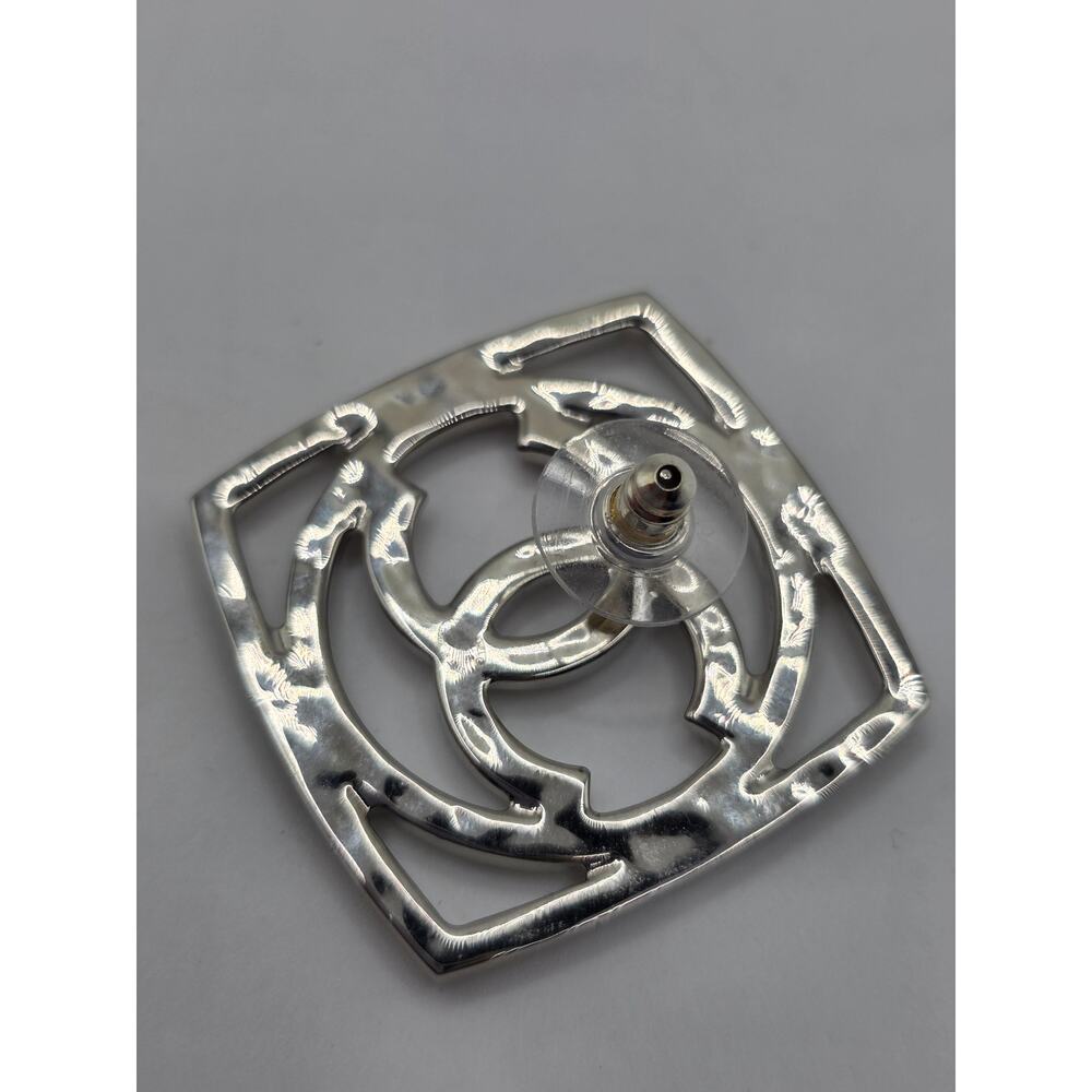Chanel Silver-Tone Interlocking Cc Square Stud Ea… - image 7
